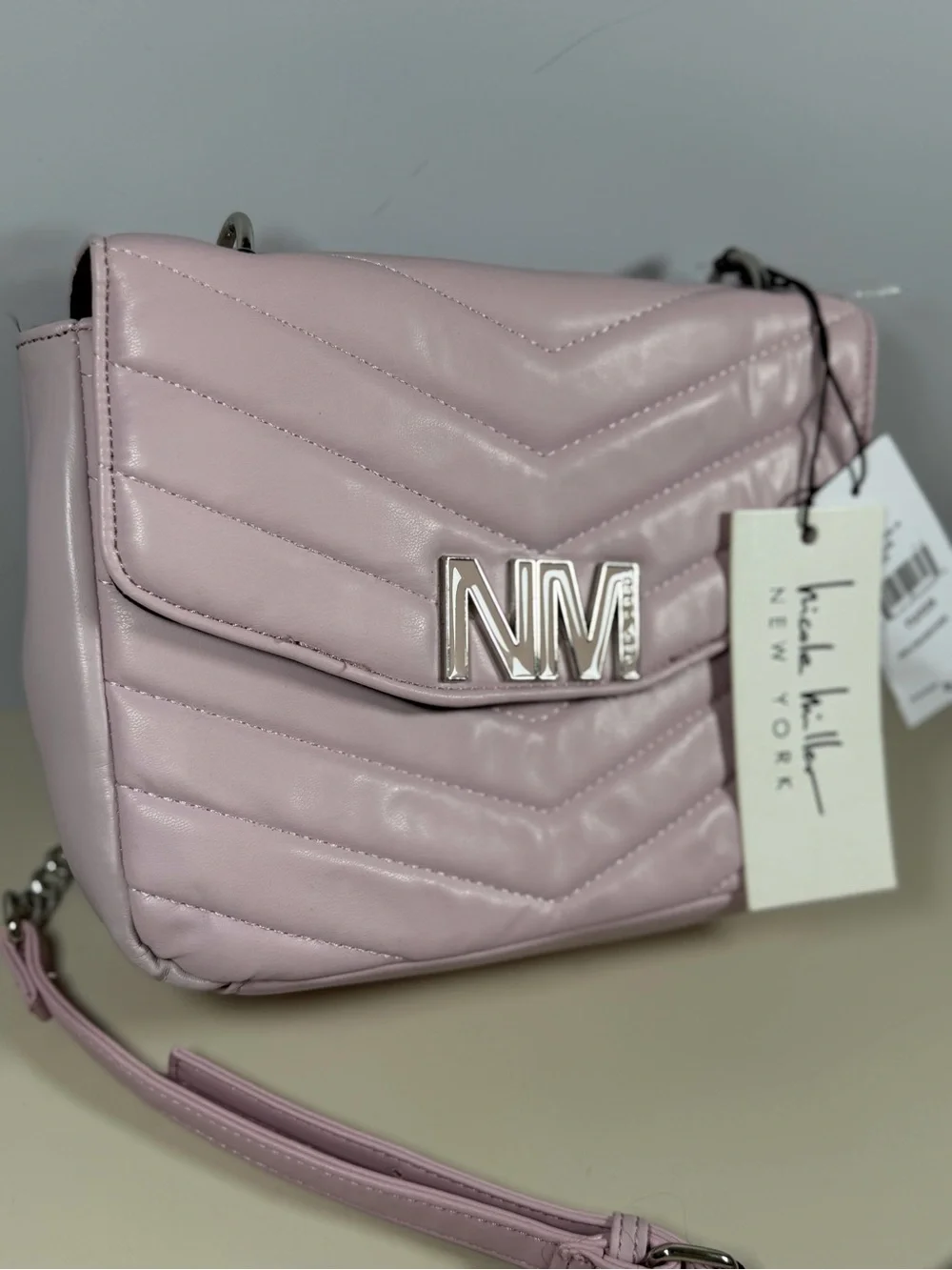 Nicole Miller Quilted Light Pink NM Crossbody Bag